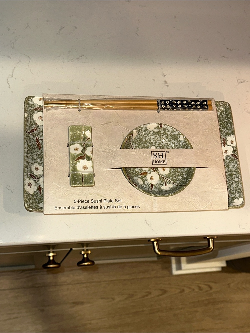 SH Home 5 piece Sushi Plate Set in green floral